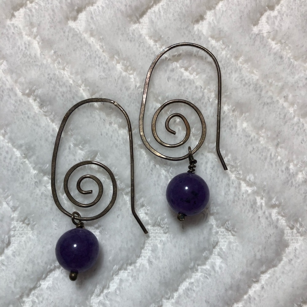 Silver Swirl Earring with Purple Bead